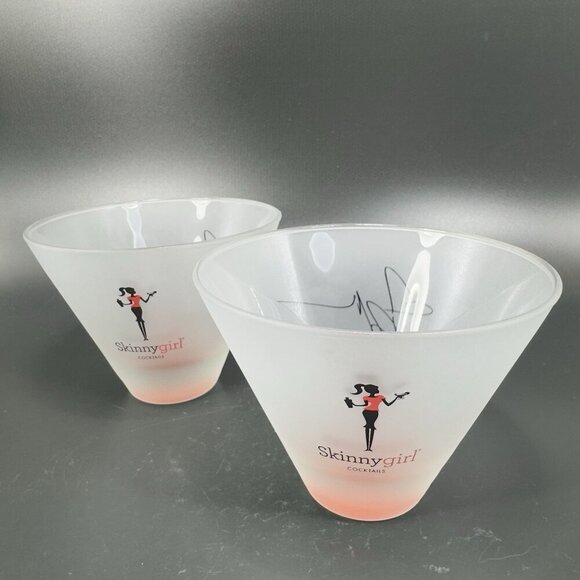 Skinnygirl Skinny Girl Cocktail Martini Glass Cup Clear Frosted Satin Cup Set 4 - Picture 2 of 16